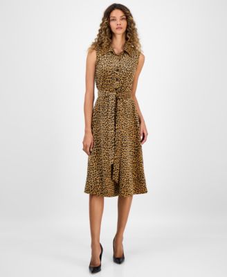 Robbie Bee - Women's Sleeveless Animal-Print Shirtdress