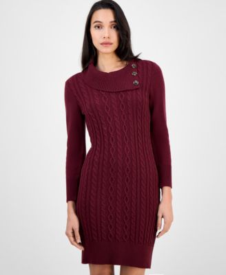 Women's Cable-Knit Fitted Long-Sleeve Sweater Dress