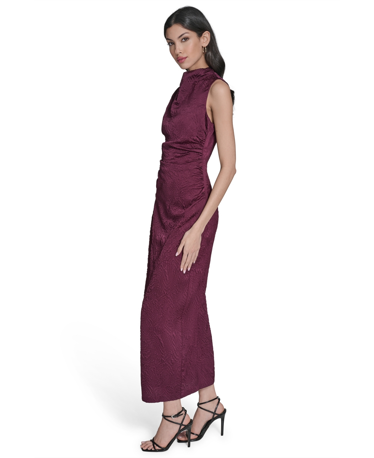 Vince Camuto Women's Novelty Knit High Cowl Neck Ruche Waist Bodycon Dress In Burgundy