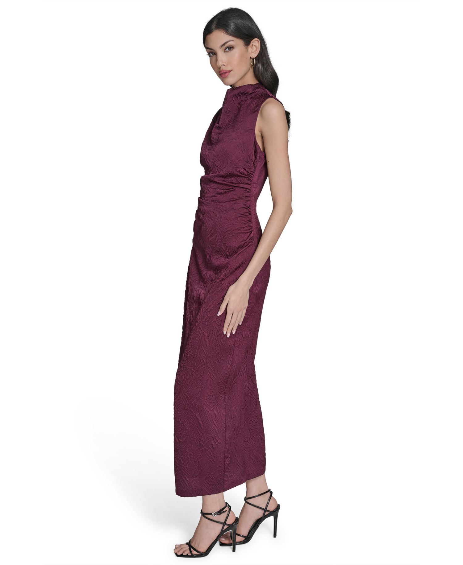 Women's Novelty Knit High Cowl Neck Ruche Waist Bodycon Dress