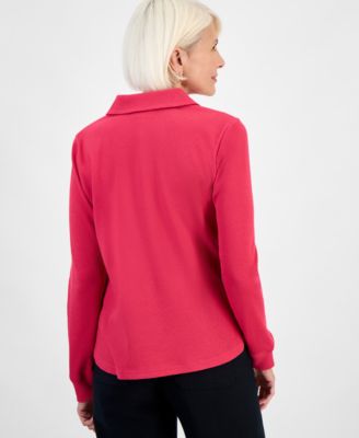 Petite Collared Long-Sleeve Thermal Top, Macy's Exclusive