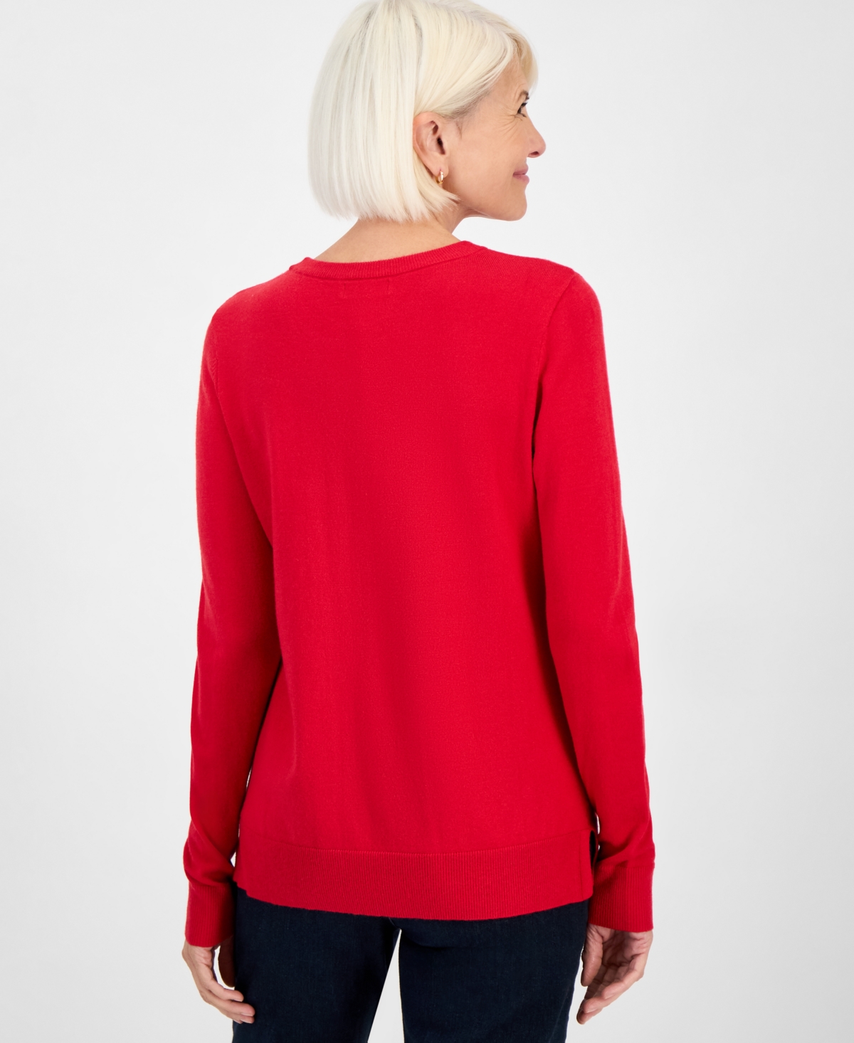 Style & Co Petite Crew-neck Sweater, Created For Macy's In Red