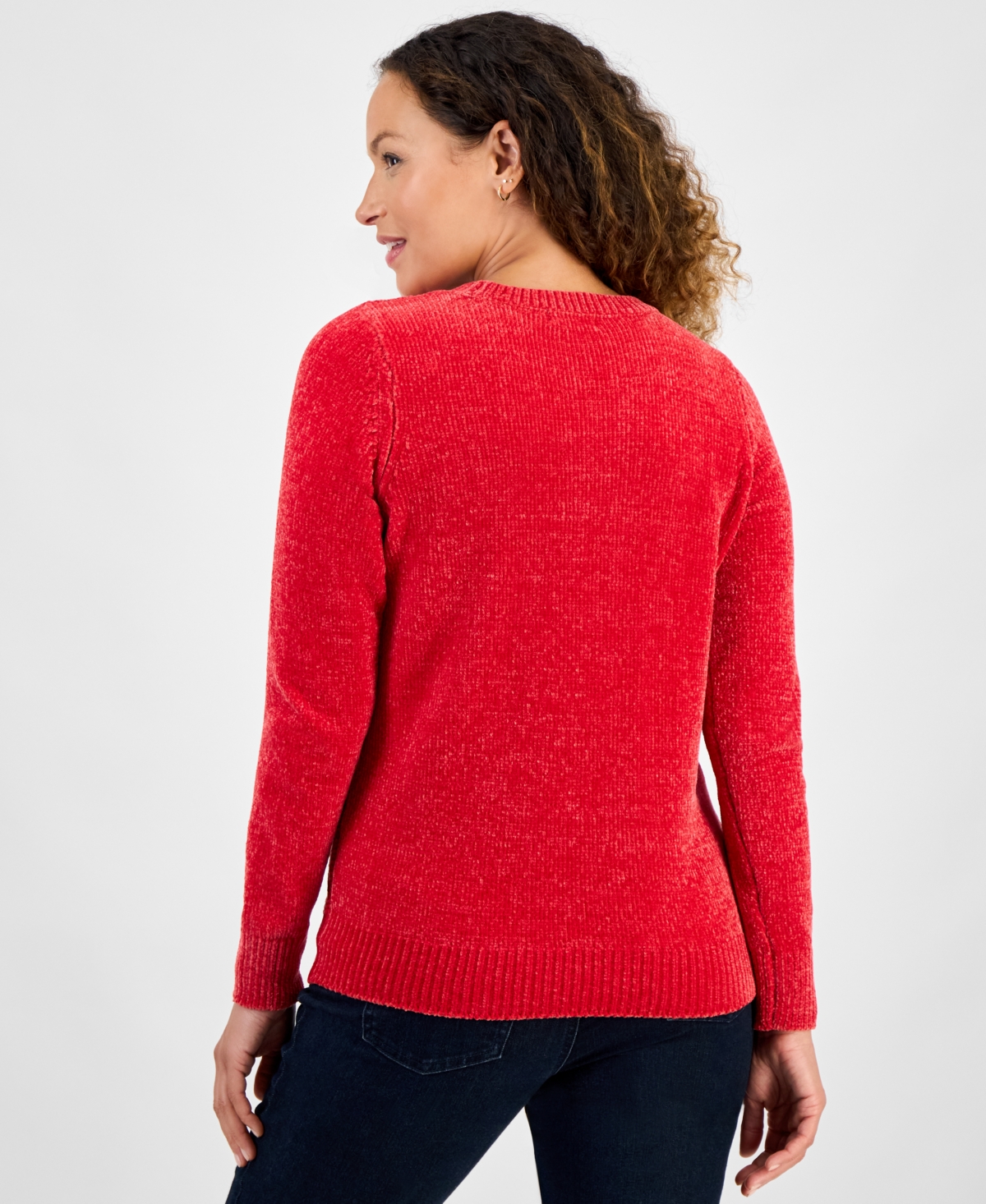 Style & Co Petite Chenille Cable Knit Sweater, Macy's Exclusive In Red