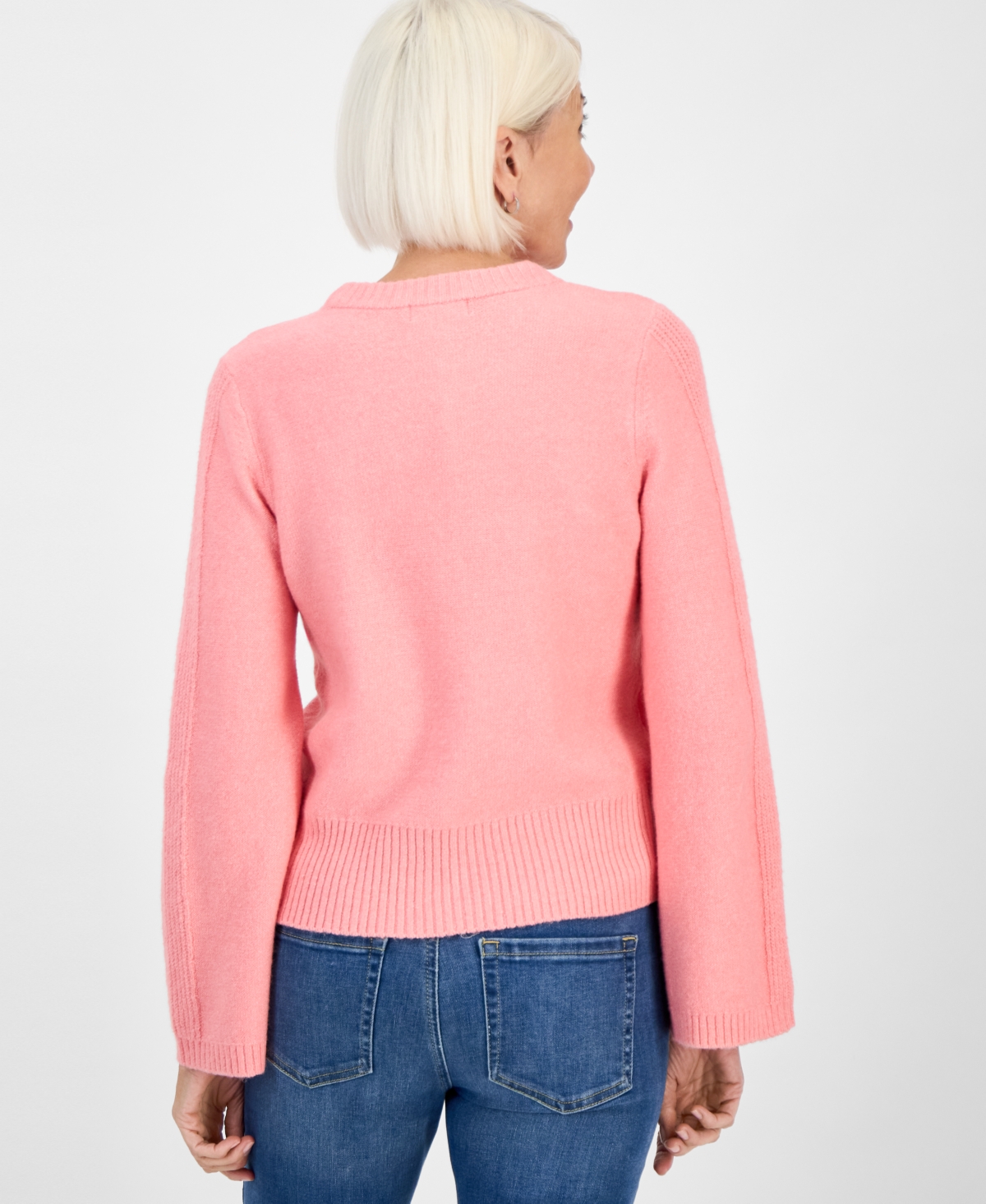 Style & Co Petite Ribbed Bell-sleeve Sweater, Macy's Exclusive In Pink