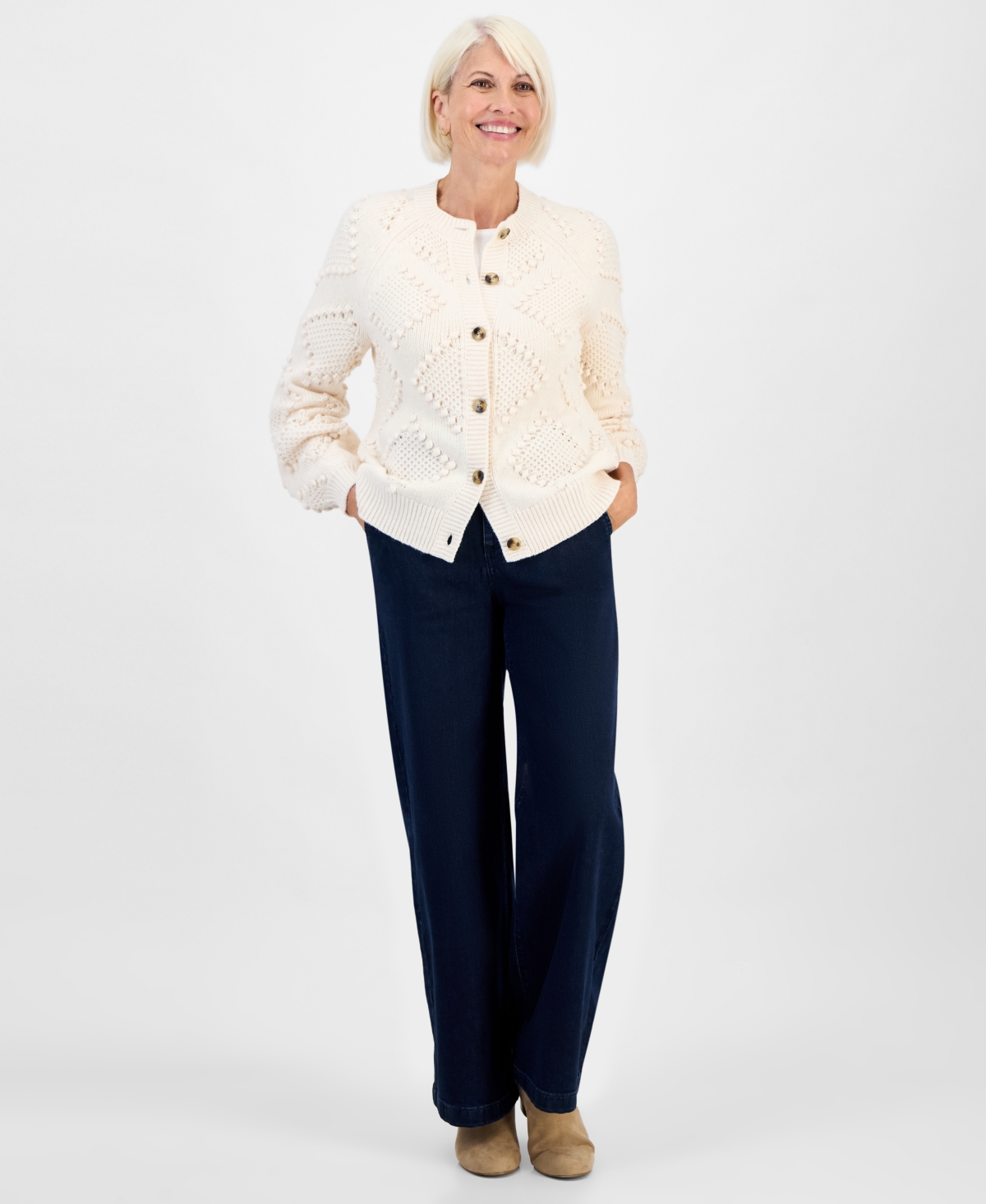 Style & Co Petite Pom Pattern Cardigan, Macy's Exclusive