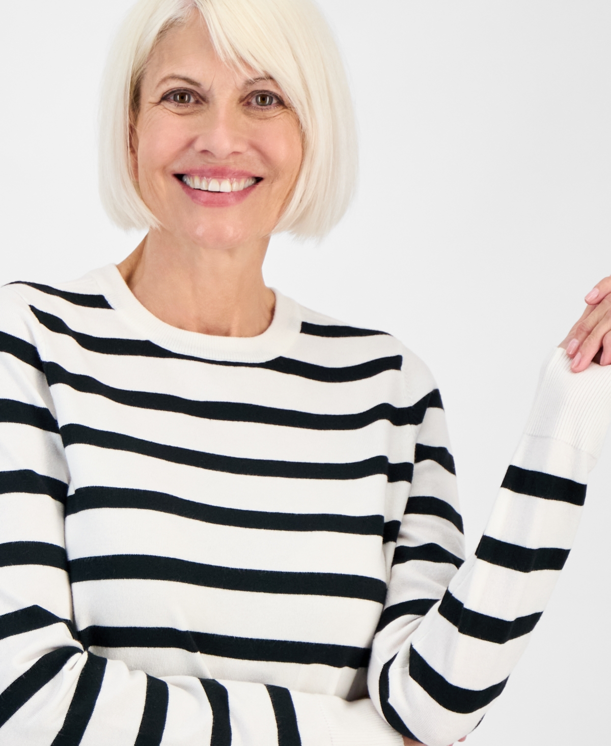 Style & Co Petite Striped Relaxed Sweater, Macy's Exclusive In White