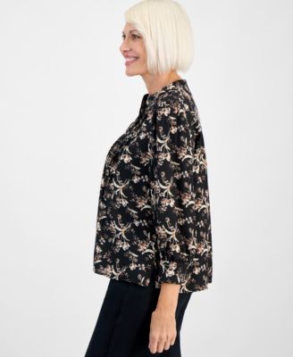 Petite Floral Pleated-Bib Blouse, Macy's Exclusive