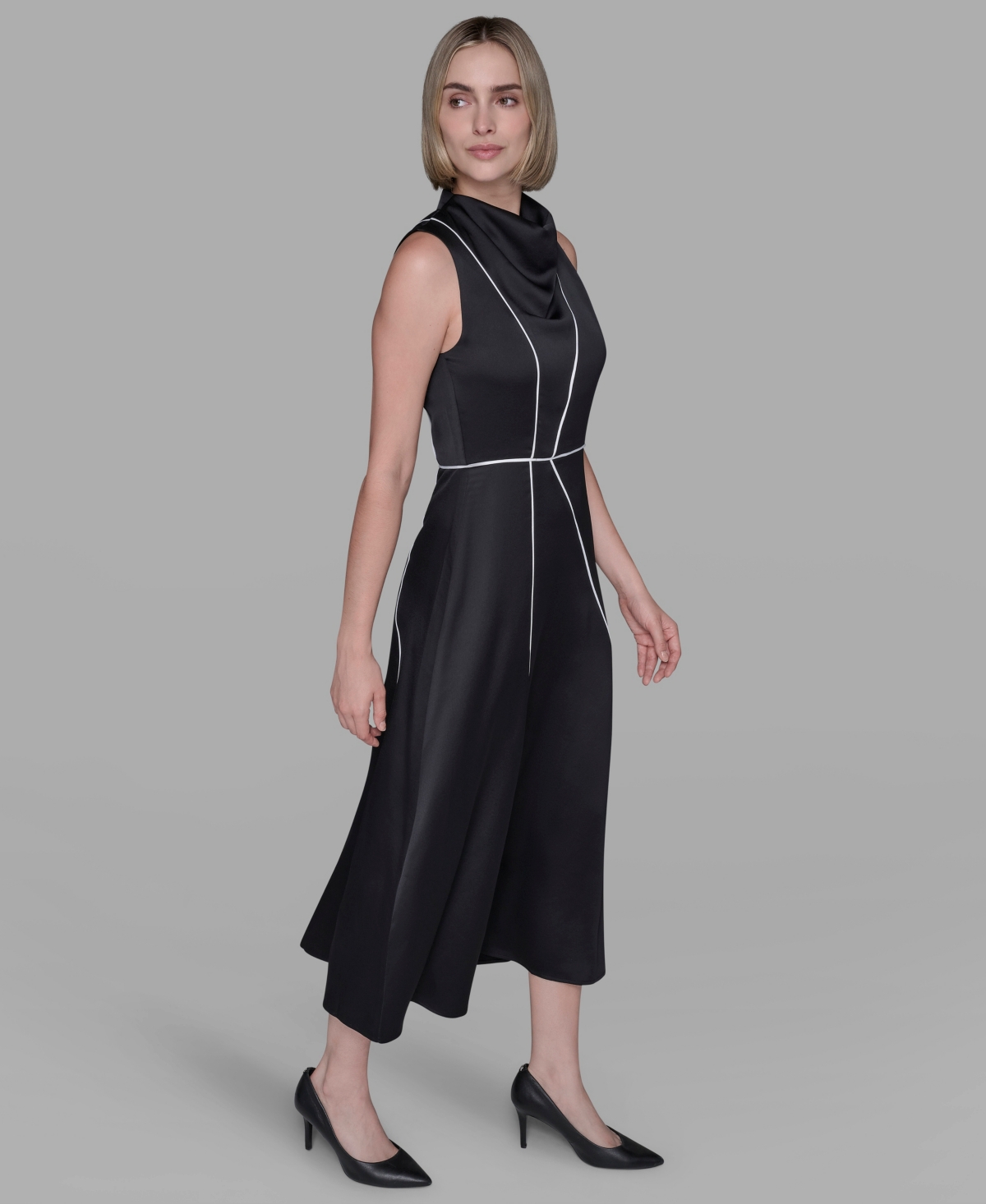 Karl Lagerfeld Women's Piped-trim Fit And Flare Dress In Multi