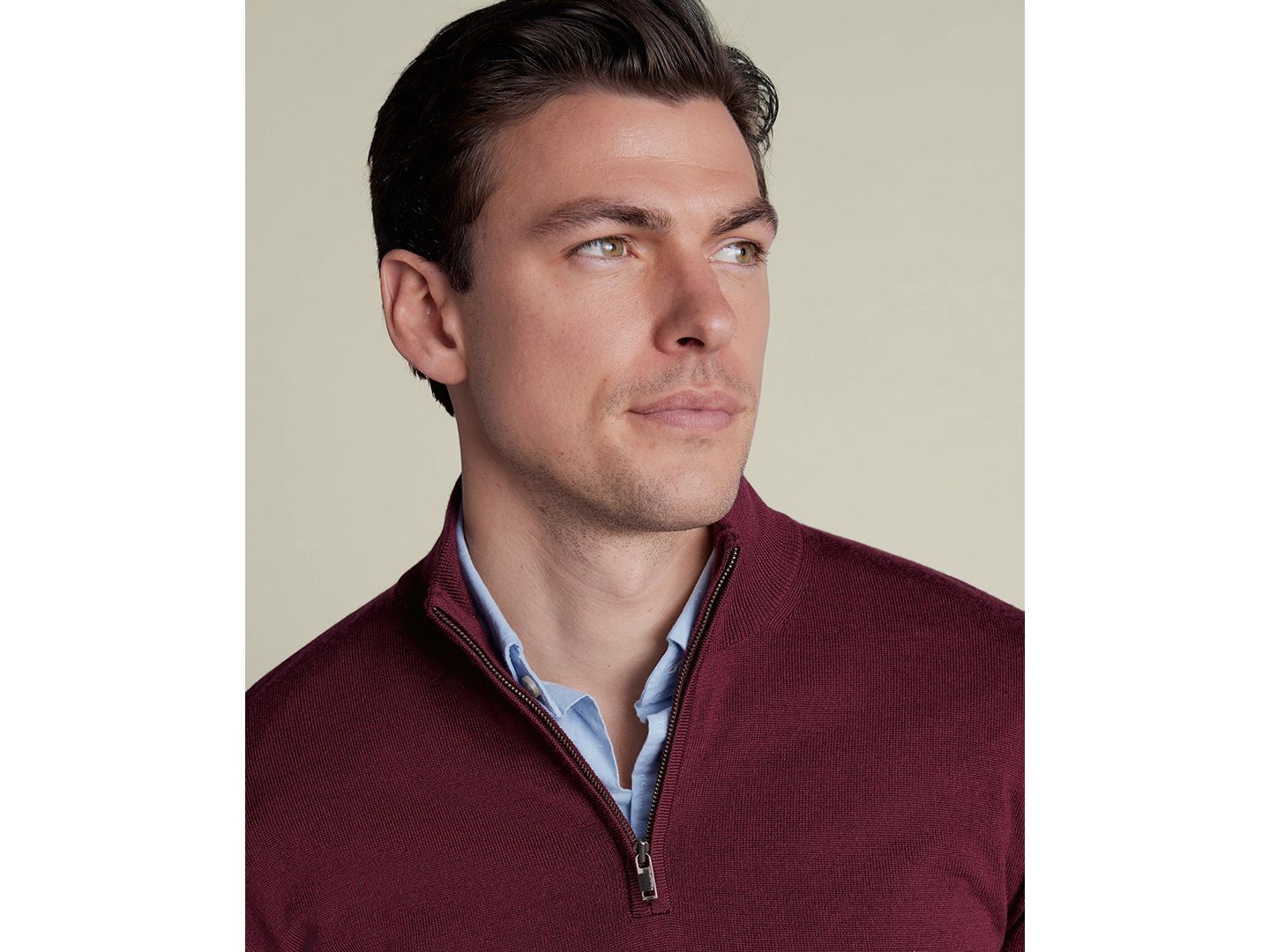 Мужской свитер Charles Tyrwhitt Long-Sleeve Quarter-Zip Merino Wool, цвет: Бордовый красный — фото 2