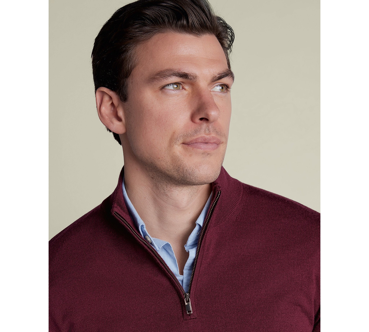 Charles Tyrwhitt Men's Long Sleeve Quarter-Zip Merino Wool Sweater