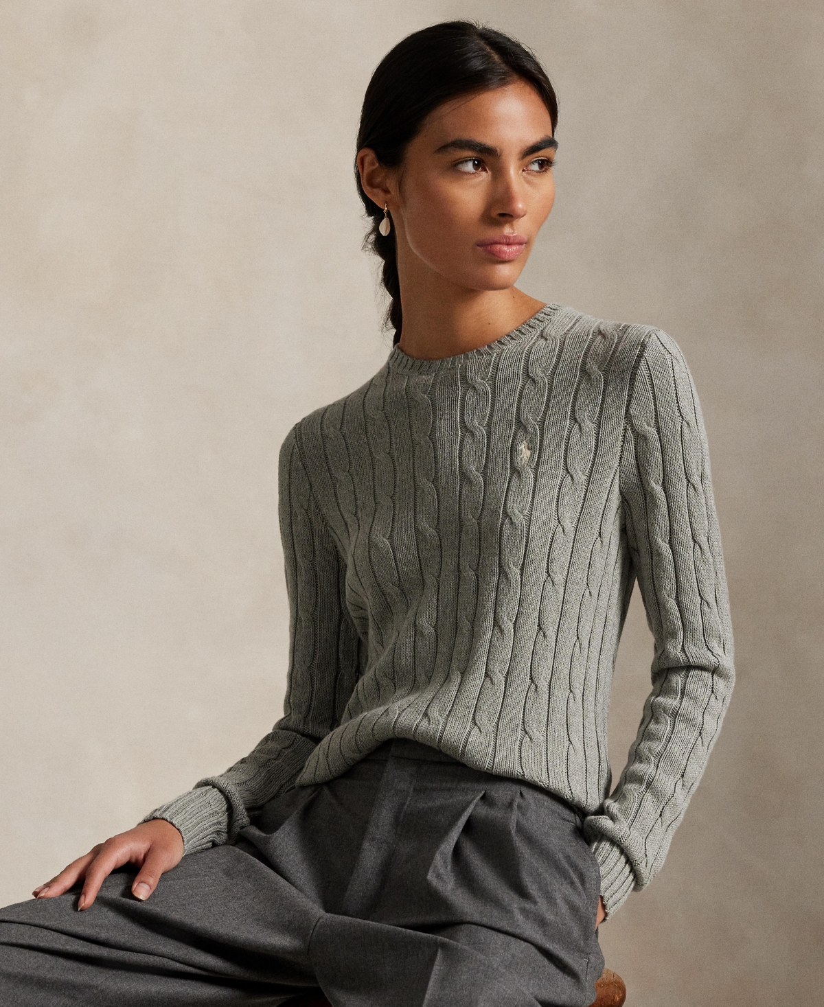 Polo Ralph Lauren Cable Cotton Crewneck Sweater In Black