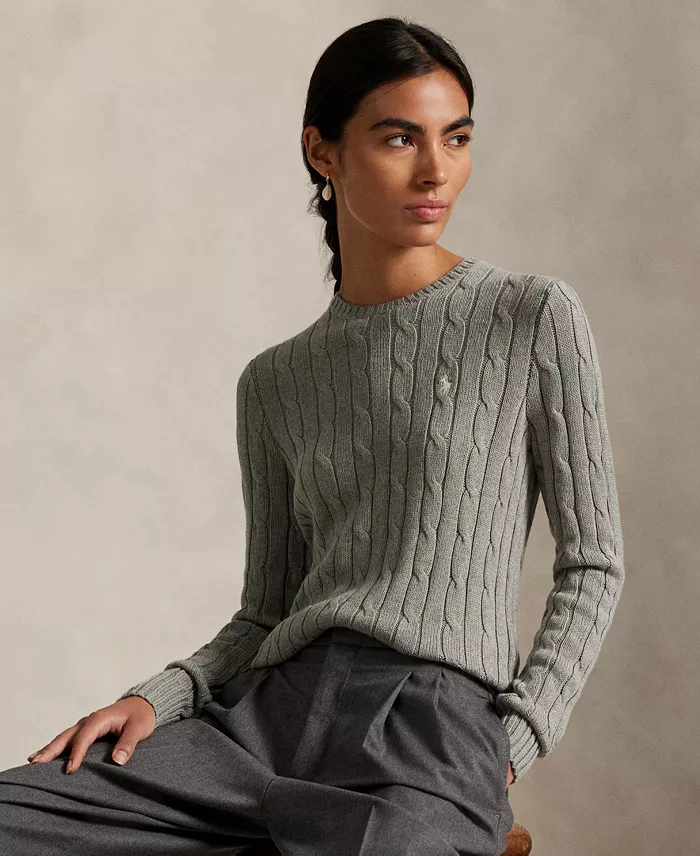 Women's Cable-Knit Cotton Crewneck Sweater - thumbnail 3