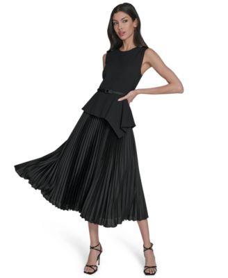 Women's Sleeveless Crewneck Peplum Midi Dress