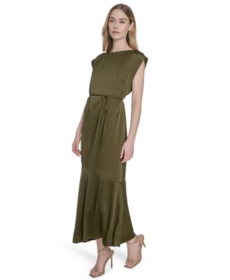 Women's Satin Trapunto-Stitch Midi Dress