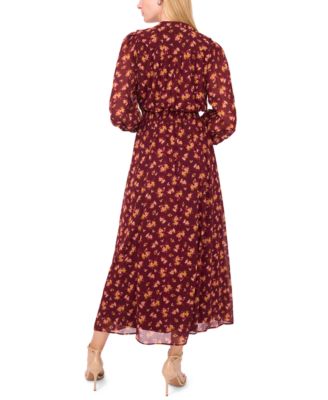 Women's Shirred Long-Sleeve Maxi Dress