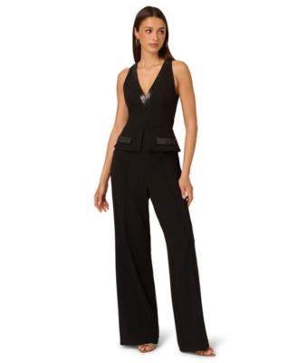 Adrianna - Women's Embellished Wide-Leg Peplum Jumpsuit