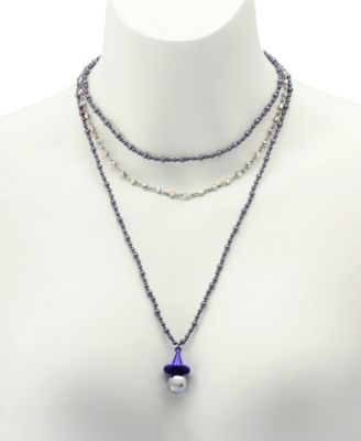 Faux Stone Witch Hat Disco Ball Pendant Layered Necklace