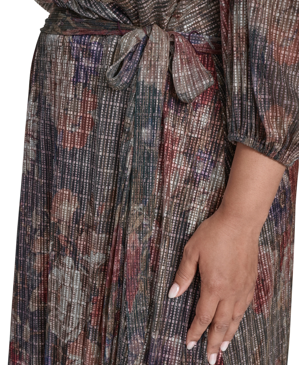 Jessica Howard Plus Size Women's Side Tuck 3/4-sleeve Gown In Multi