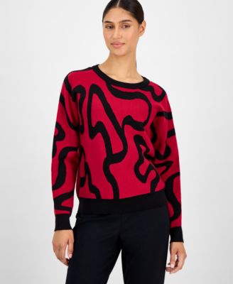 T Tahari - Women's Squiggle Jacquard Crewneck Sweater