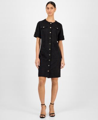 T Tahari - Women's Faux-Suede Short-Sleeve Shirtdress