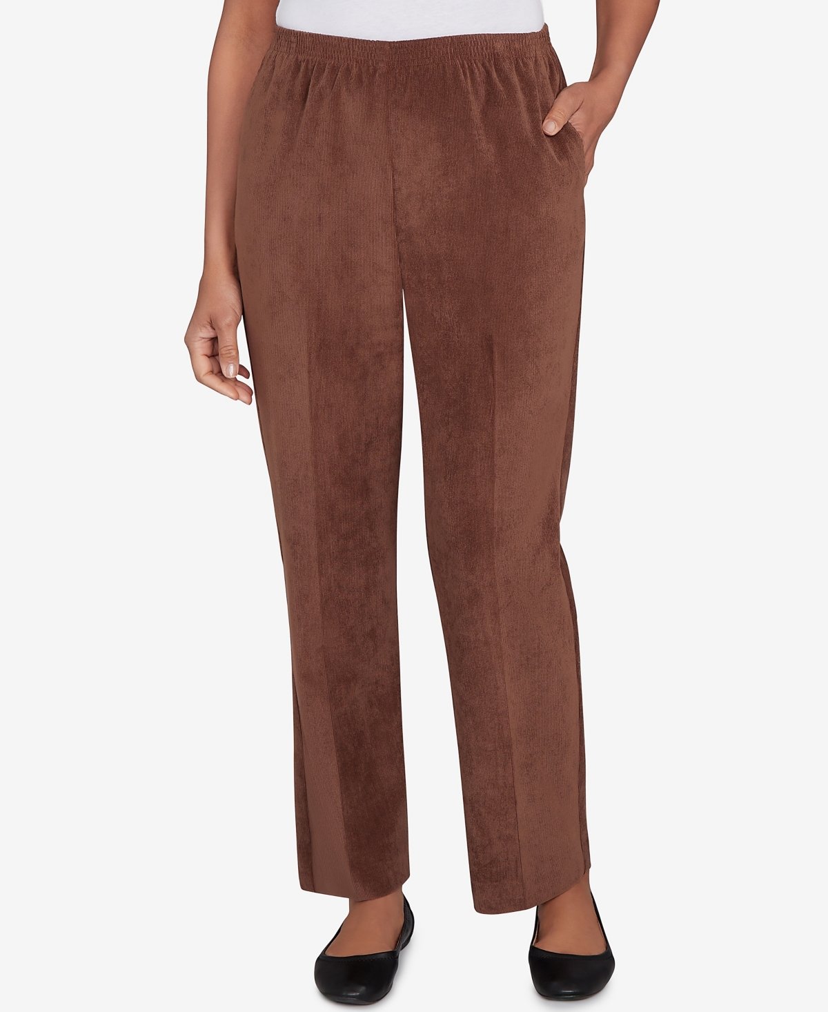 Alfred Dunner Women's Classic Corduroy Elastic Waist Short Length Pants In Brown