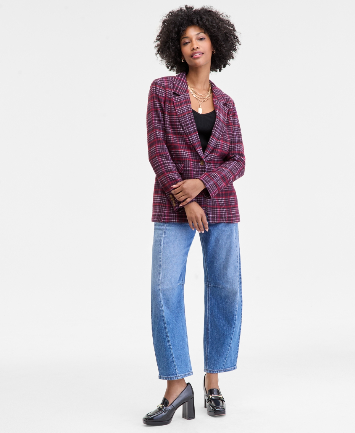 On 34th Women's Plaid Single-button Blazer, Macy's Exclusive In Burgundy