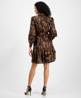 Petite Cat-Print Belted Shirtdress