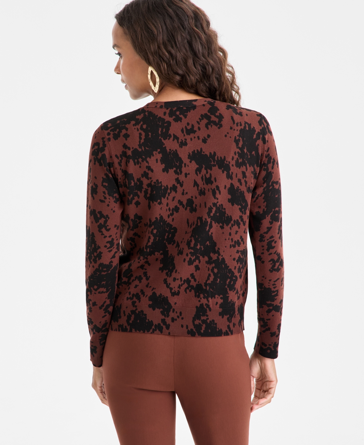 Inc International Concepts Petite Printed Cardigan, Macy's Exclusive In Brown