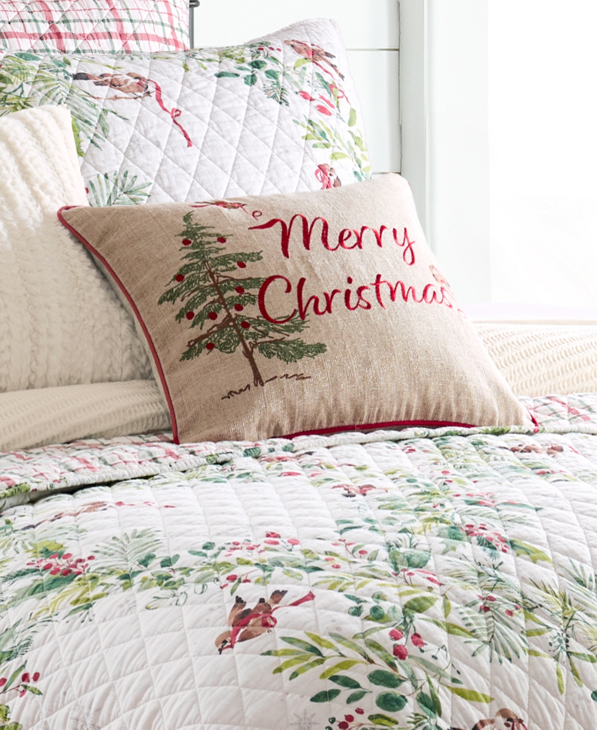Levtex Tinsel Tidings Embroidered Decorative Pillow, 14" X 18" In Red