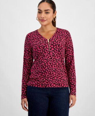 I.N.C. International Concepts - Petite Printed Zip-Front Top