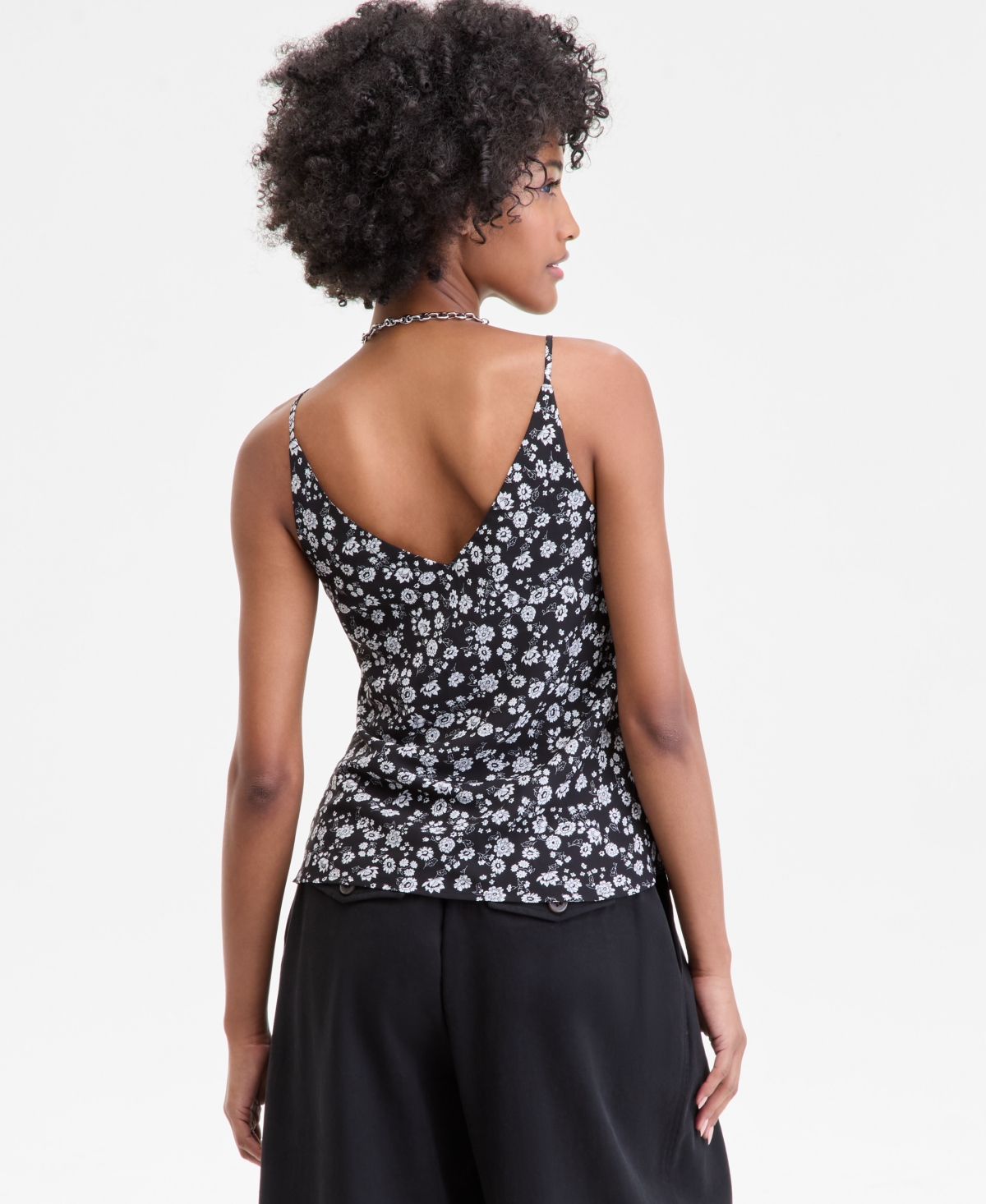 On 34th Women's Floral-print Double V-neck Tank, Macy's Exclusive In Black