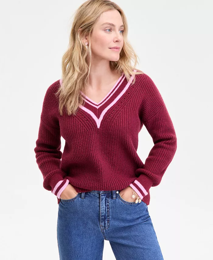 Women's Varsity Tipped V-Neck Sweater