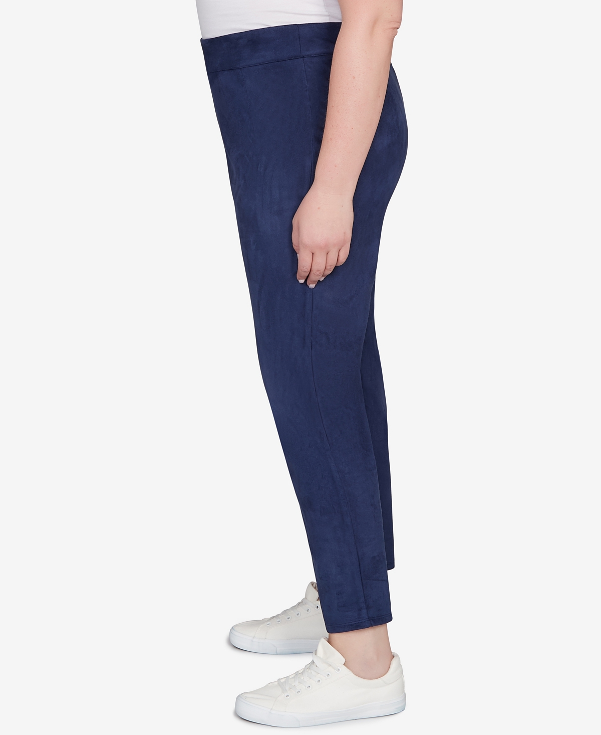 Hearts Of Palm Plus Size Solid Faux Suede Pants In Blue