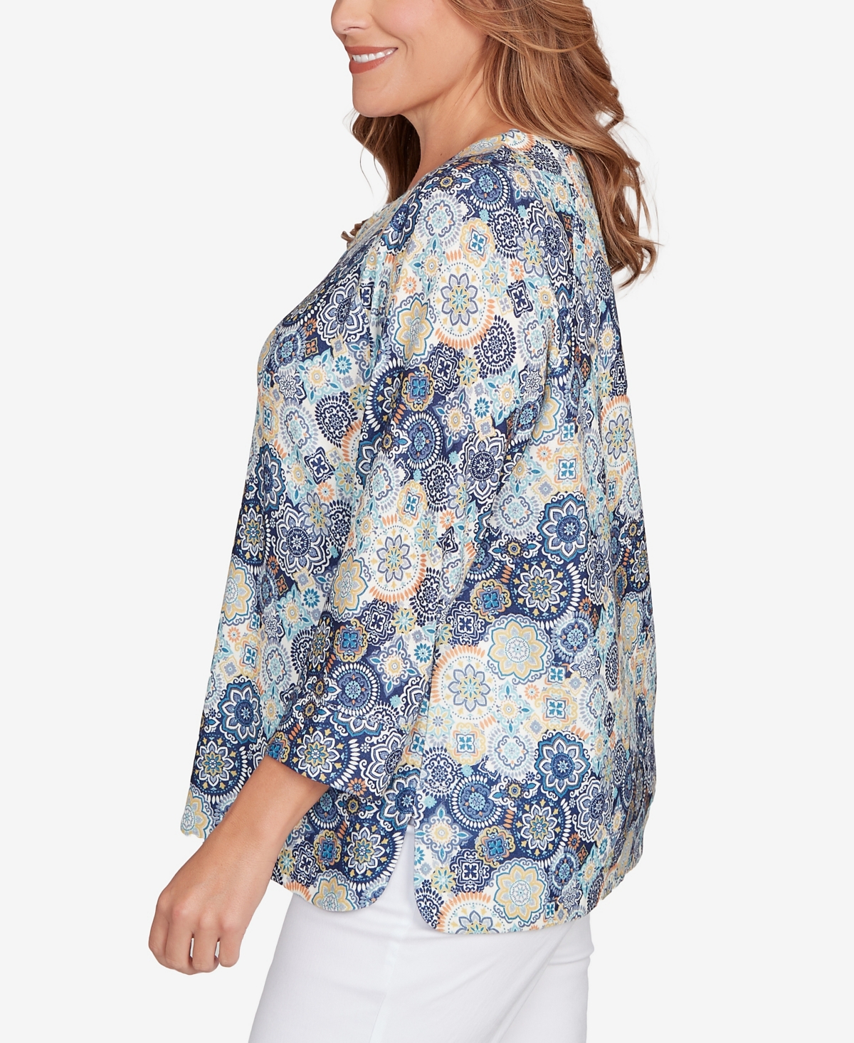 Hearts Of Palm Plus Size Printed Hachi 3/4 Sleeve Top