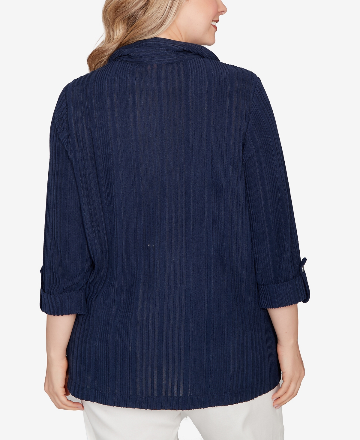 Hearts Of Palm Plus Size Marled Stripe Blouson Pullover Sweater