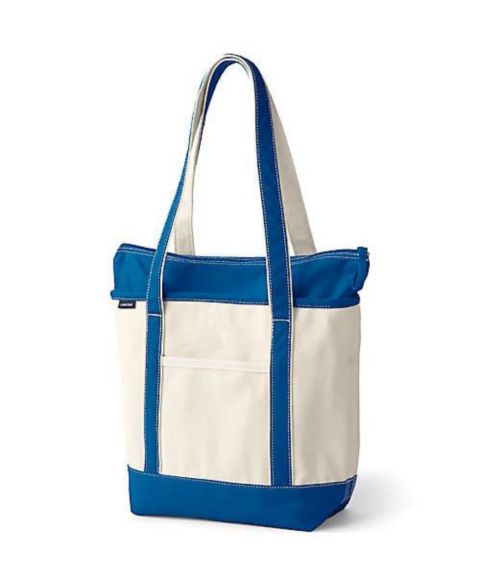 Сумка Lands' End Medium 5 Pocket Zip Top Long Handle Canvas, цвет: Натуральный / Синий