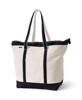 Extra Large 5 Pocket Zip Top Long Handle Canvas Tote Bag