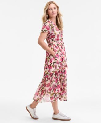 Women's Floral-Print Flutter-Sleeve Midi Dress, Macy's Exclusive