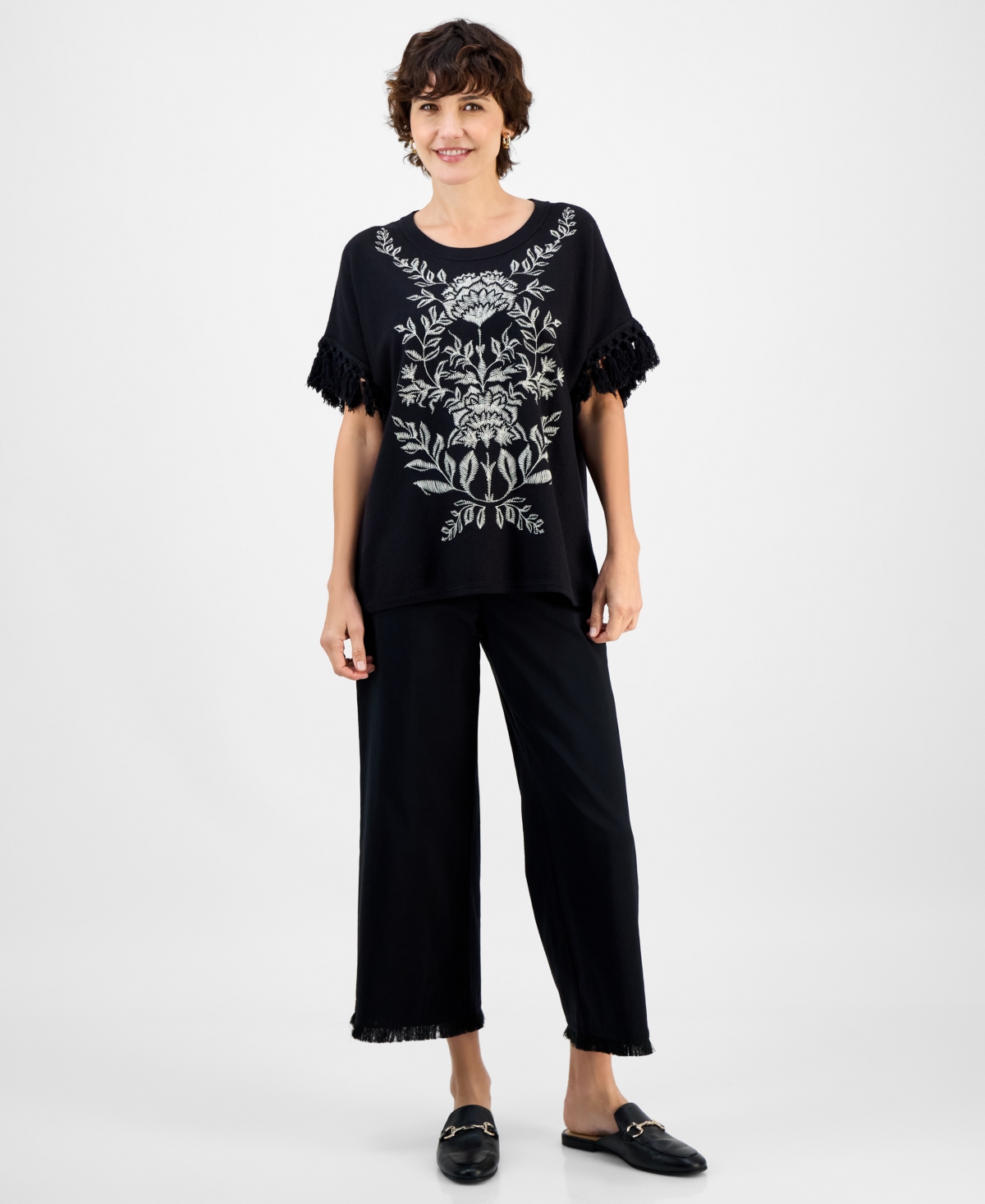 Jm Collection Women's Pull-on Cropped Wide-leg Pants, Exclusively At Macy's In Black