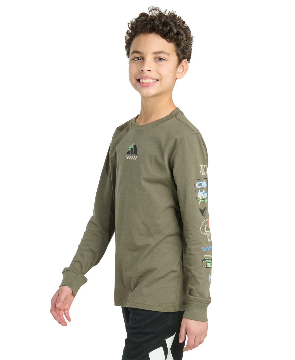 Adidas Originals Big Boys Play Your Way Long Sleeve T-shirt In Green