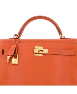 Pre-Owned Hermes Kelly 32 Handbag Orange Chevre de Coromandel with Gold Hardware