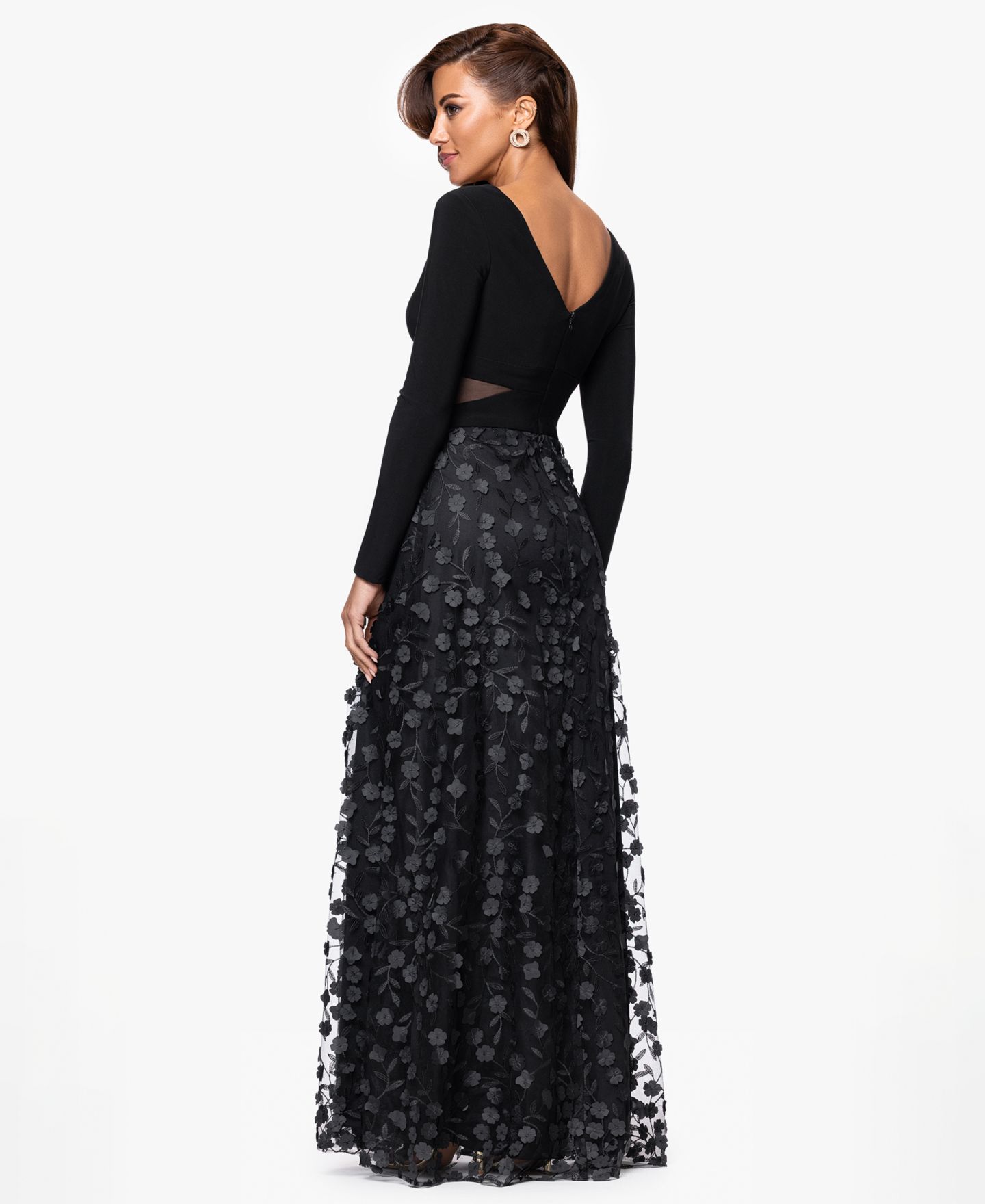 Женское платье XSCAPE Petite Long Sleeve Embellished Skirt, цвет: Чёрный — фото 4