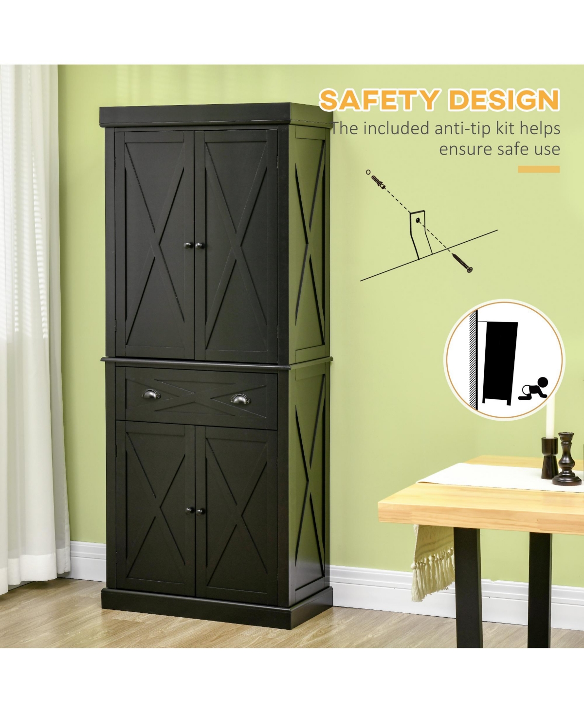 Homcom Farmhouse Kitchen Pantry with 6-Tier Shelves, 1 Drawer,