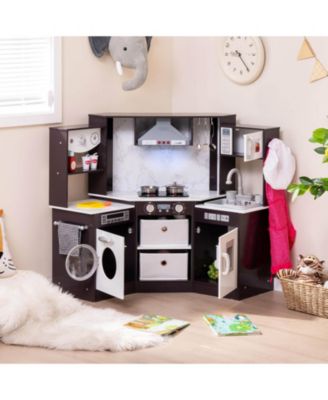 Wooden Kids Play Corner Kitchen with Realistic Lights and Sounds Lighted Range Hood