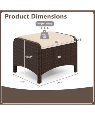 2 Pieces Outdoor Patio PE Wicker Ottomans with Removable Cushions Footstools