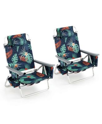 2-Pack Folding Backpack Beach Chair 5-Position Outdoor Reclining Chairs with Pillow