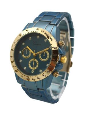 Blue Solid Color Metal Three Dial Women Watch