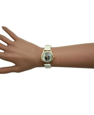 White Owl Drawing Face Faux Leather Band Women Watch