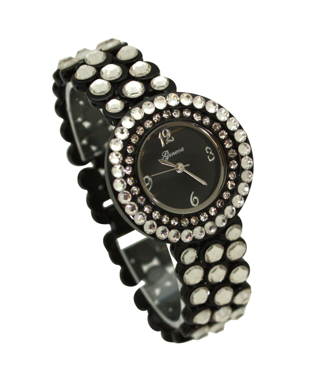 Olivia Pratt Black Shiny Rhinestones Metallic Women Watch