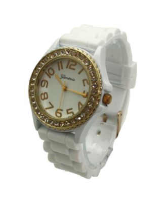 White Every Day Silicone and Rhinestones Colorful Women Watch